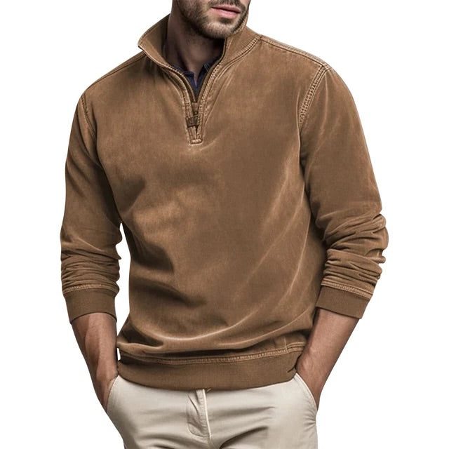 Herren Fleece-Pullover mit Halbreissverschluss - Braun