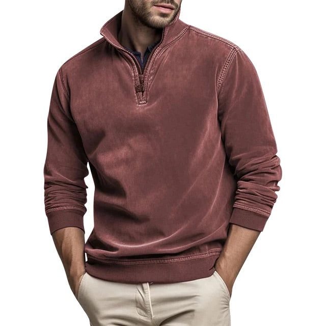 Herren Fleece-Pullover mit Halbreissverschluss - Dunkelbraun