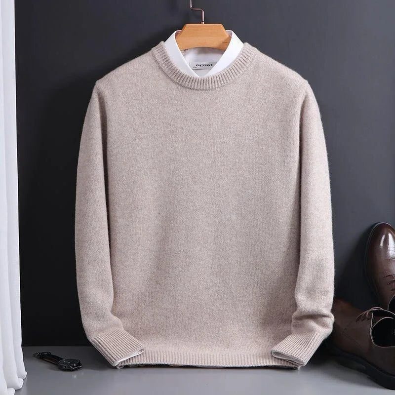 Damen Rundhals-Strickpullover mit Rippstrick - Karamell