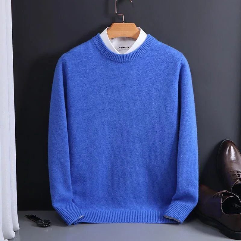 Damen Rundhals-Strickpullover mit Rippstrick - Blau