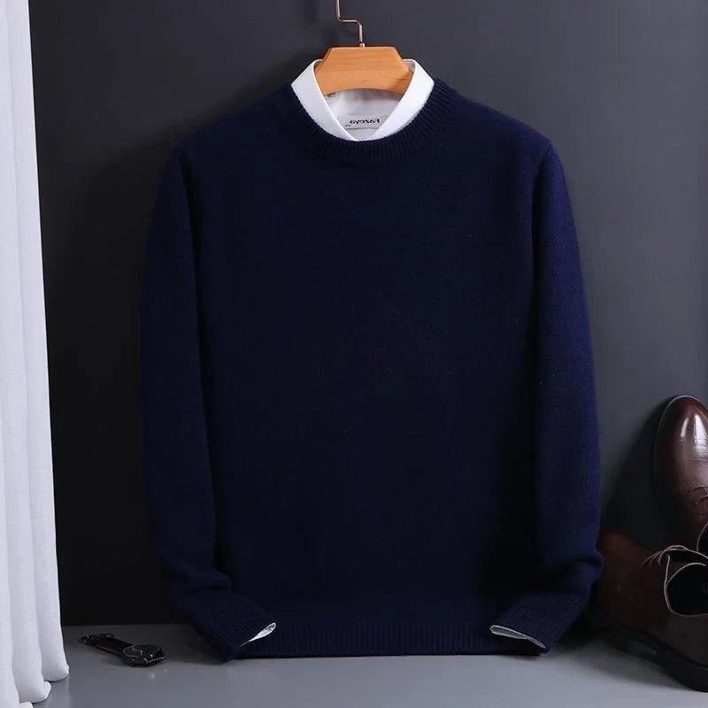Damen Rundhals-Strickpullover mit Rippstrick - Marineblau
