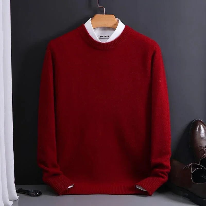 Damen Rundhals-Strickpullover mit Rippstrick - Rostrot