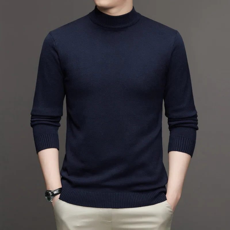 Herren Stehkragen Strickpullover aus Baumwolle - Blau
