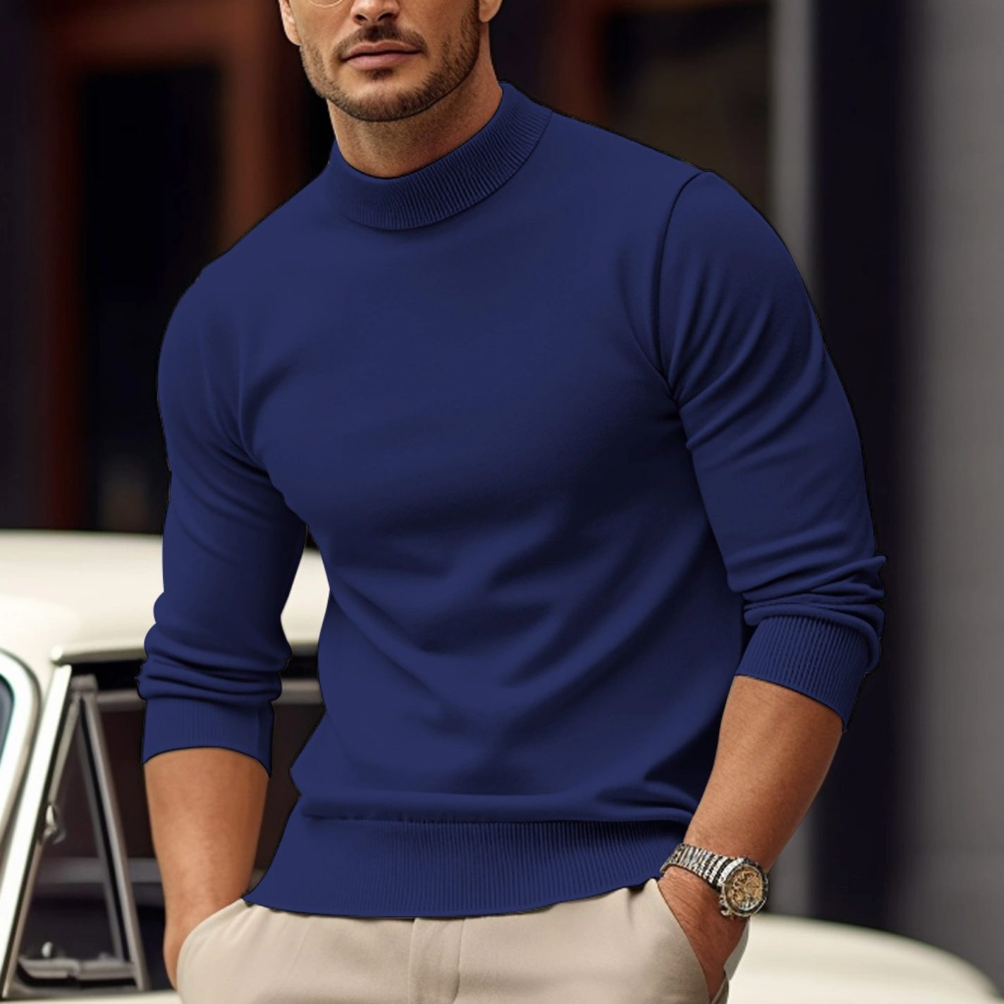 Herren Stehkragen Strickpullover aus Baumwolle - View 3