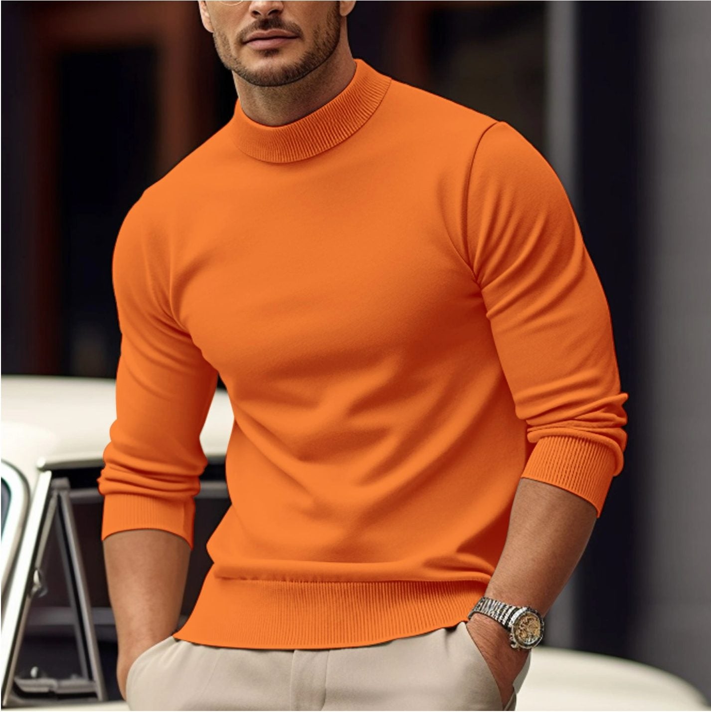 Herren Stehkragen Strickpullover aus Baumwolle - View 5