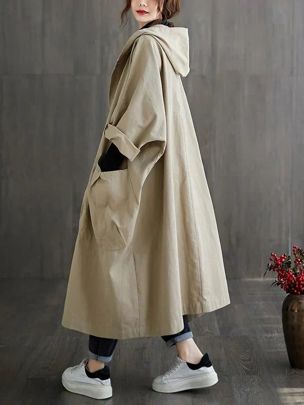 Damen Langer Wasserabweisender Trenchcoat mit Reverskragen - Beige