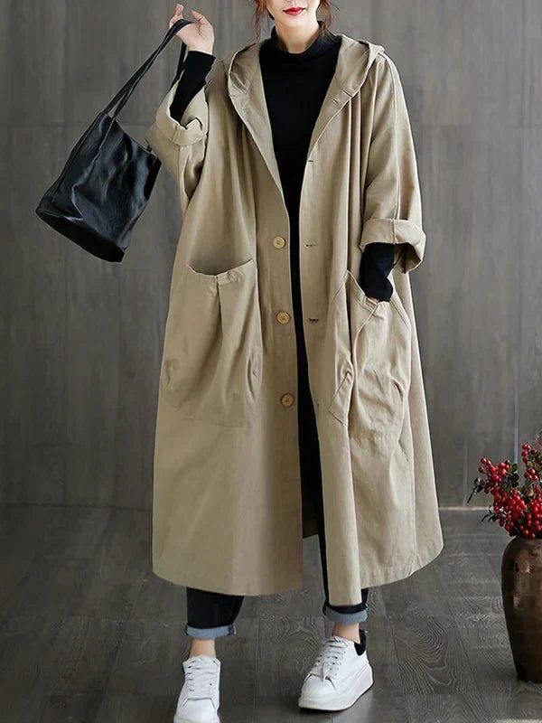 Damen Langer Wasserabweisender Trenchcoat mit Reverskragen - View 8