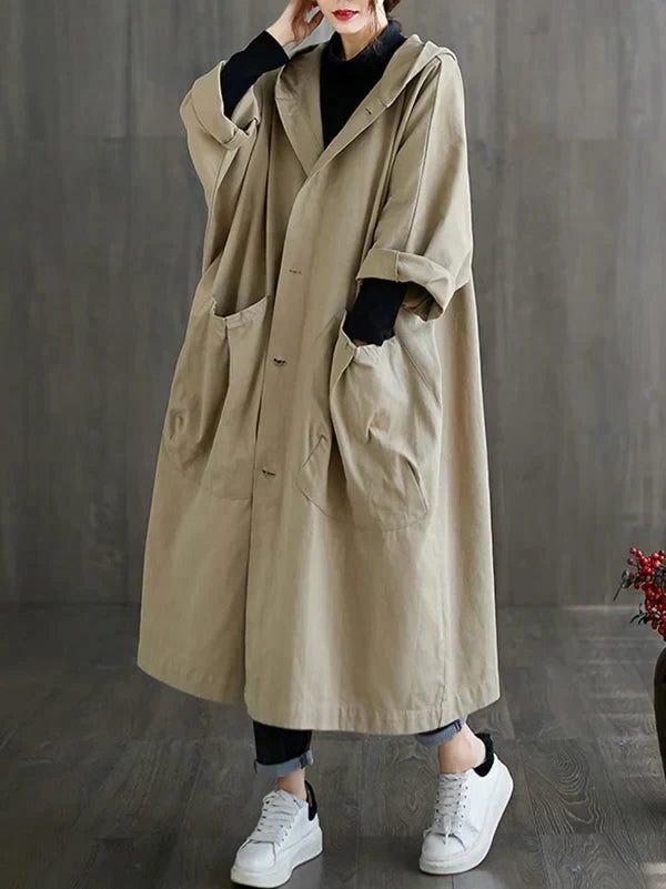 Damen Langer Wasserabweisender Trenchcoat mit Reverskragen - View 9