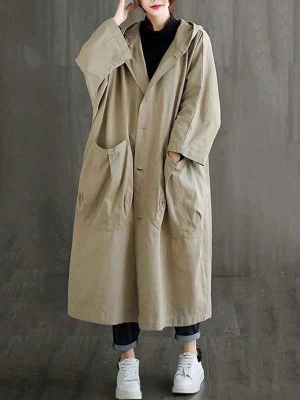 Damen Langer Wasserabweisender Trenchcoat mit Reverskragen