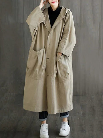 Damen Langer Wasserabweisender Trenchcoat mit Reverskragen