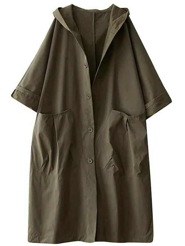 Damen Langer Wasserabweisender Trenchcoat mit Reverskragen