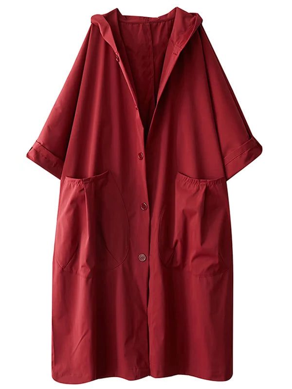 Damen Langer Wasserabweisender Trenchcoat mit Reverskragen - Rot