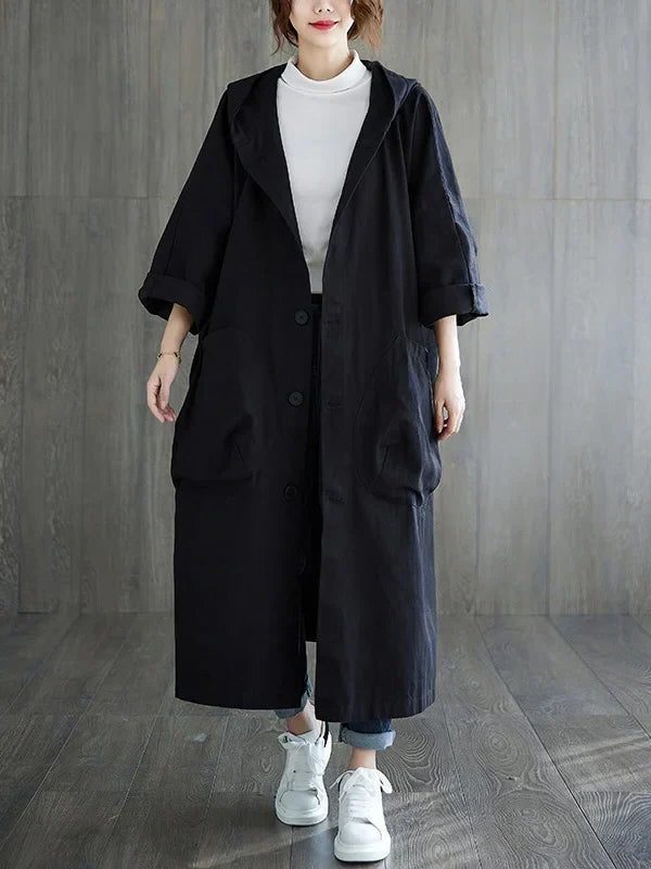 Damen Langer Wasserabweisender Trenchcoat mit Reverskragen - View 5