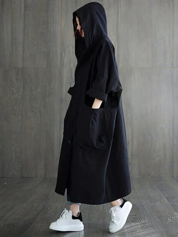 Damen Langer Wasserabweisender Trenchcoat mit Reverskragen - View 6