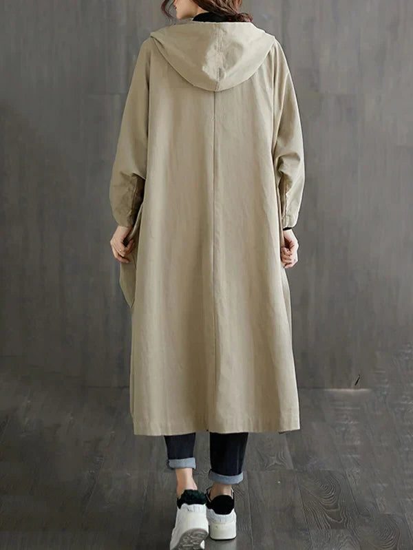 Damen Langer Wasserabweisender Trenchcoat mit Reverskragen - View 7