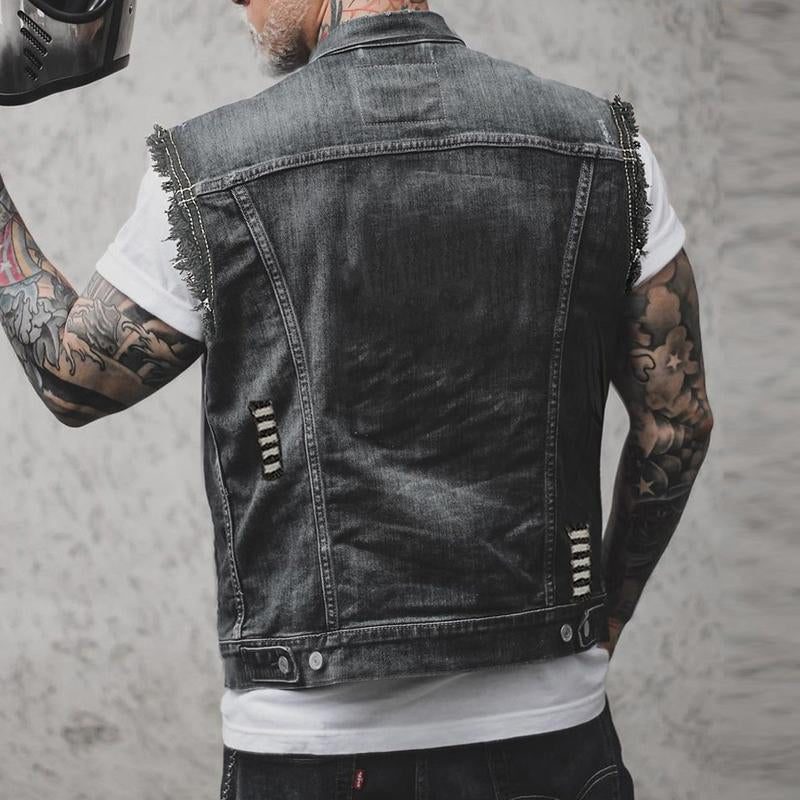 Herren Jeansweste mit Knöpfen und Reverskragen - View 2