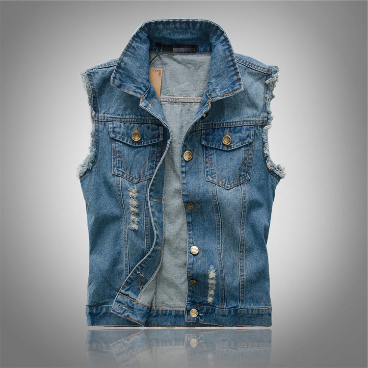 Herren Jeansweste mit Knöpfen und Reverskragen - View 5