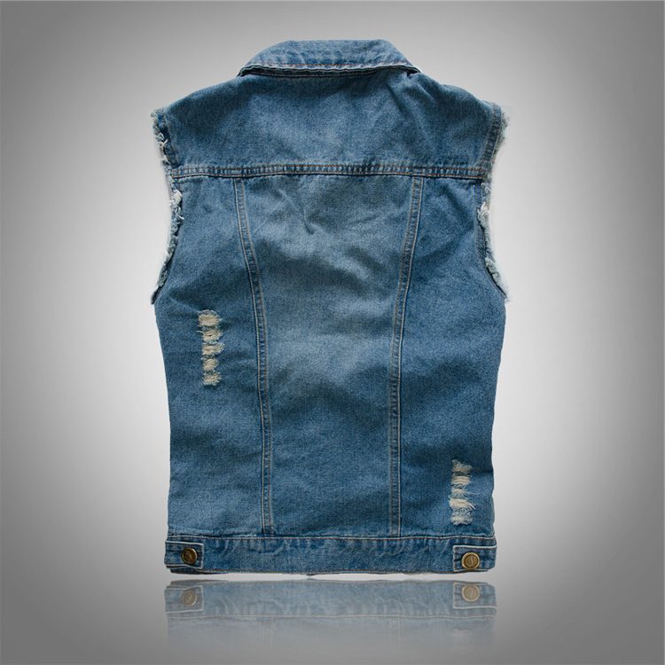 Herren Jeansweste mit Knöpfen und Reverskragen - View 6