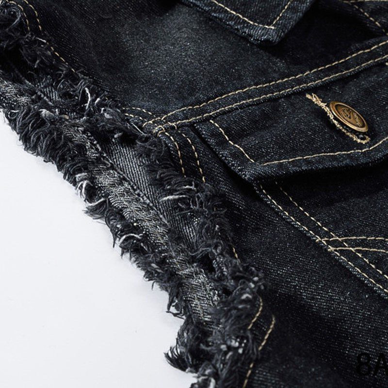 Herren Jeansweste mit Knöpfen und Reverskragen - View 7