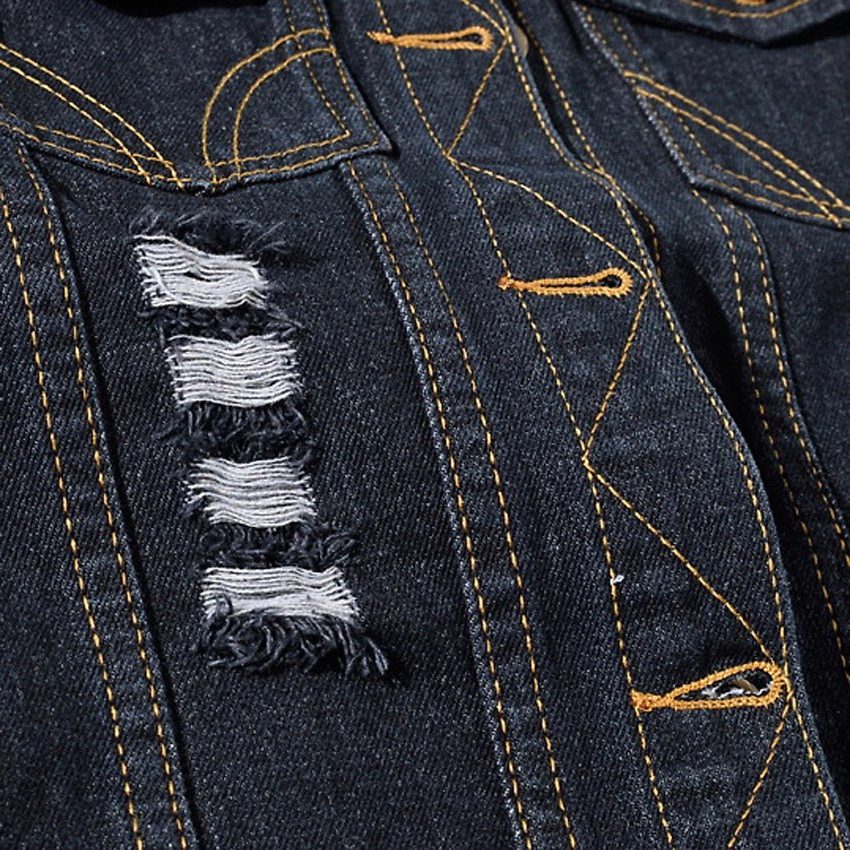 Herren Jeansweste mit Knöpfen und Reverskragen - View 8