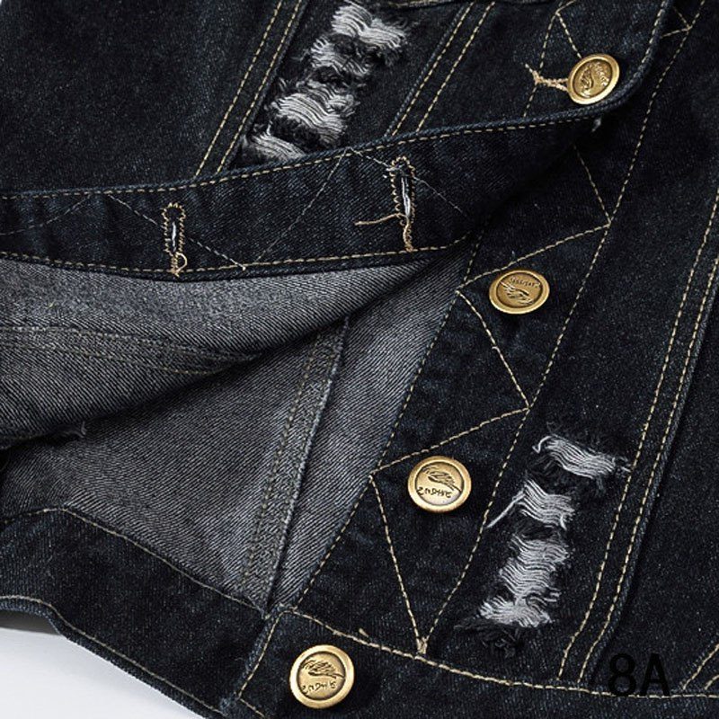 Herren Jeansweste mit Knöpfen und Reverskragen - View 9