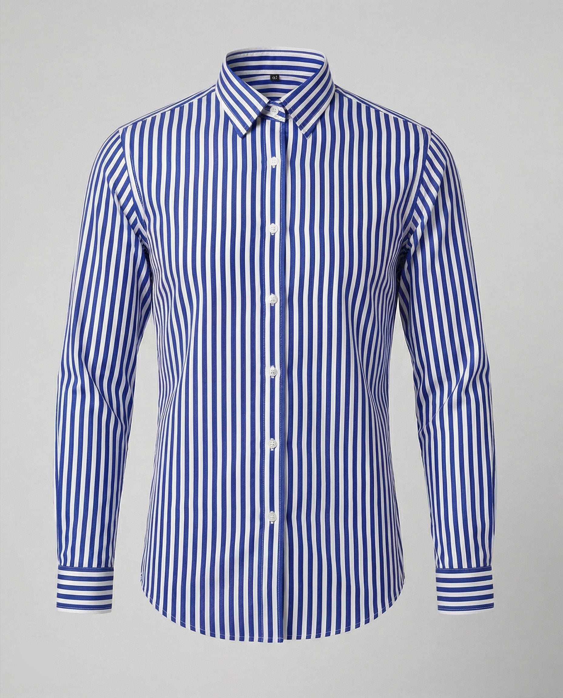 Herren Gestreiftes Hemd mit Knopfleiste und Stehkragen - Blau