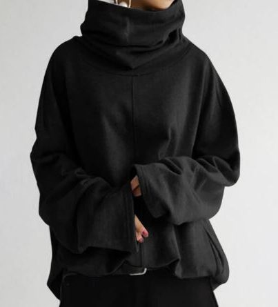 Damen Oversized Turtleneck Sweatshirt mit Taschen - Schwarz