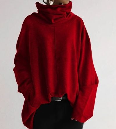 Damen Oversized Turtleneck Sweatshirt mit Taschen - Rot