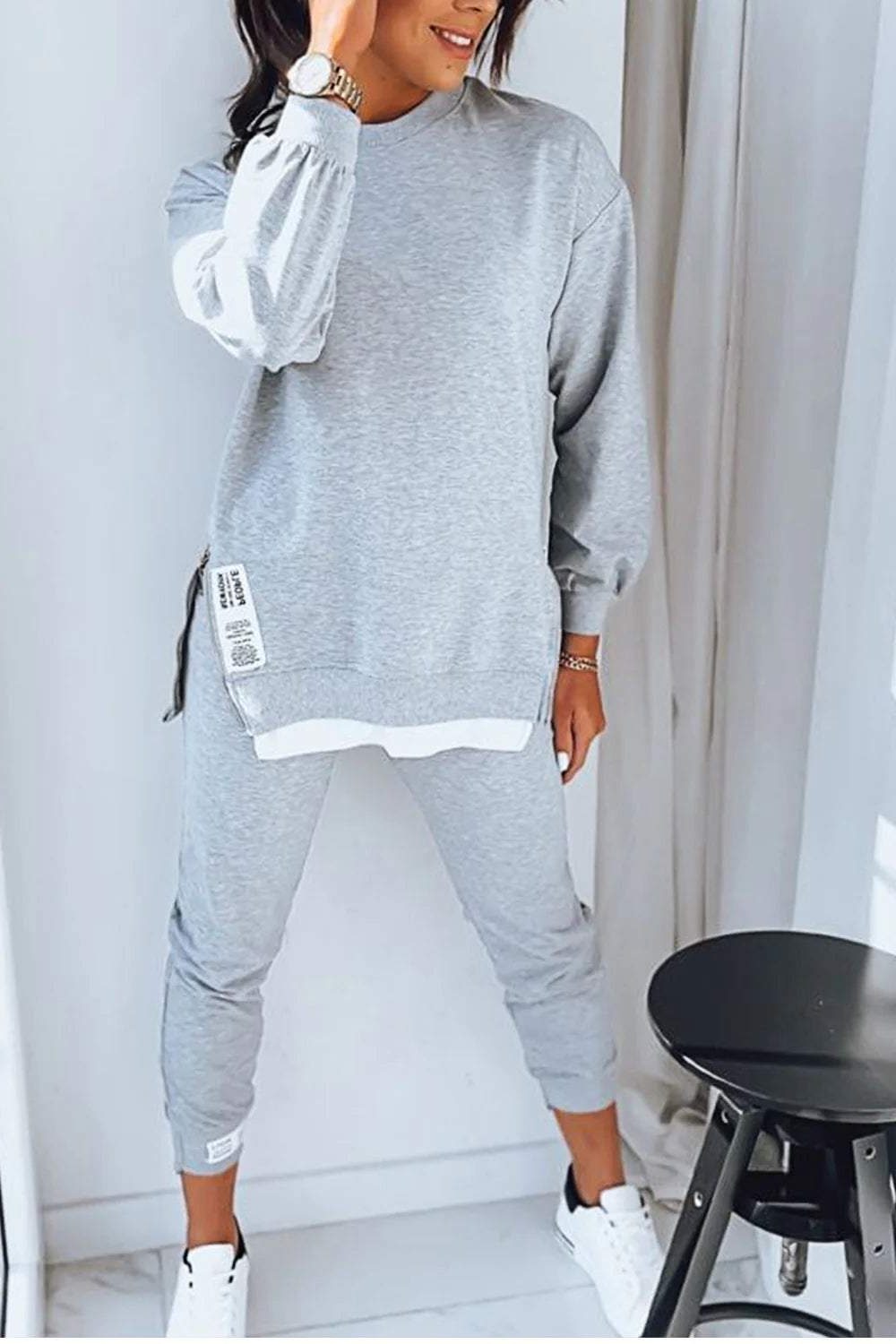 Damen Oversized Sweatshirt-Jogging-Set mit Weissem Einsatz