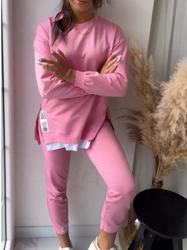 Damen Oversized Sweatshirt-Jogging-Set mit Weissem Einsatz - Rosa