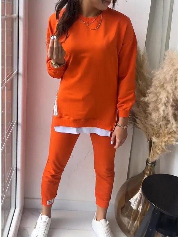 Damen Oversized Sweatshirt-Jogging-Set mit Weissem Einsatz - Orange