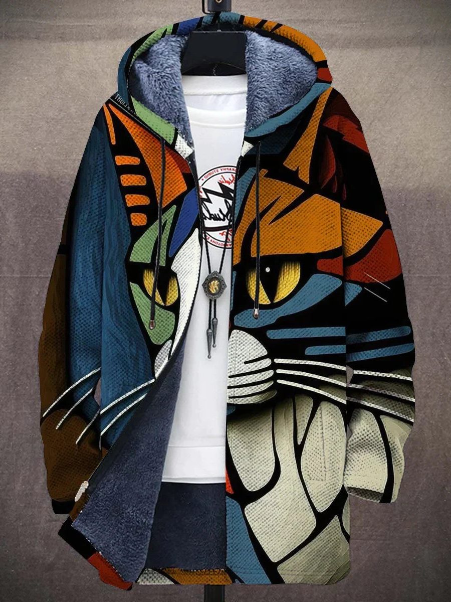 Damen Oversize Strickjacke mit Tierfellmuster und Plüschkragen - View 2