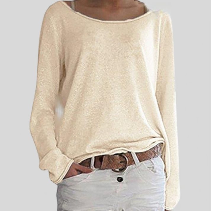 Damen Strickpullover mit Rundhals und Lockerer Passform - Beige