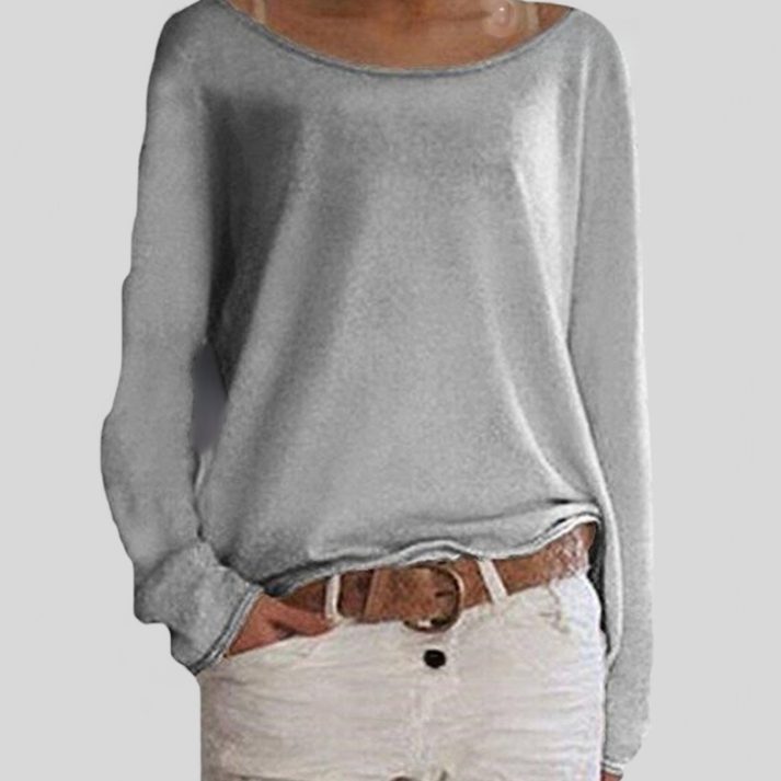 Damen Strickpullover mit Rundhals und Lockerer Passform - Grau