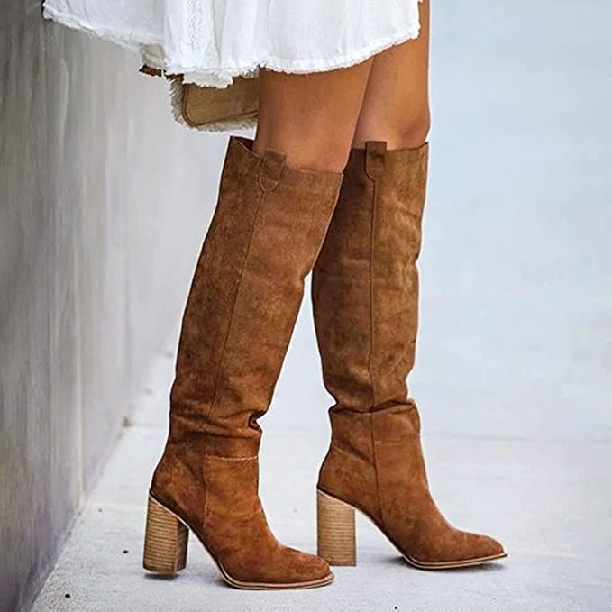 Damen Kniehohe Stiefel mit Blockabsatz