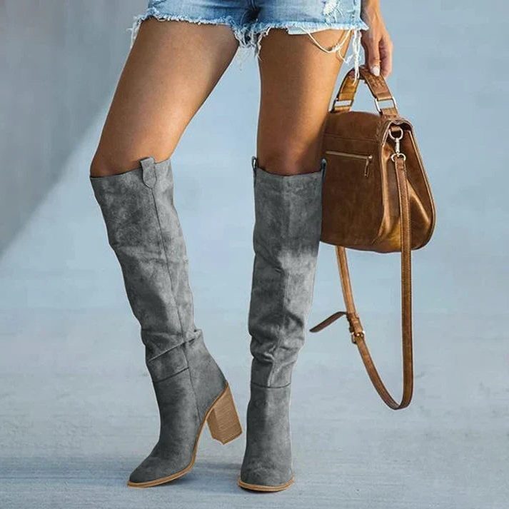 Damen Kniehohe Stiefel mit Blockabsatz - View 3