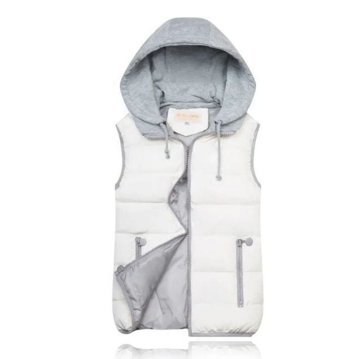 Damen Weste mit Kapuze und Reissverschluss - Weiss