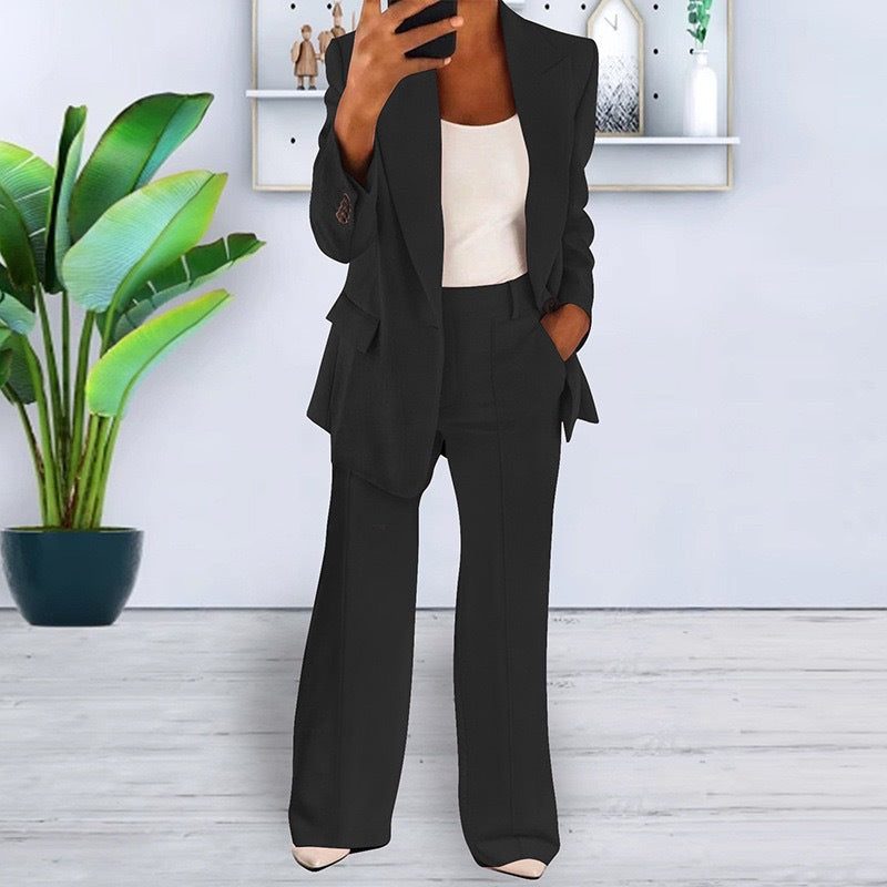 Damen Blazer und Hose Set mit Reverskragen - View 2