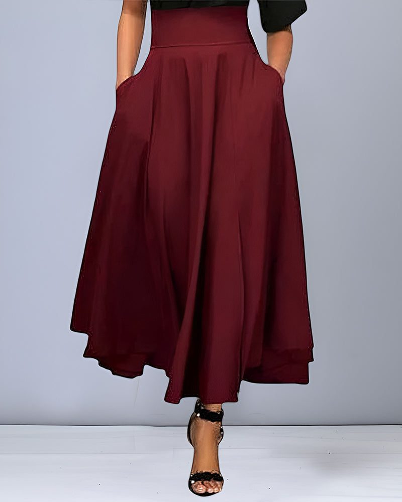 Damen Midirock mit Hoher Taille und Taschen
