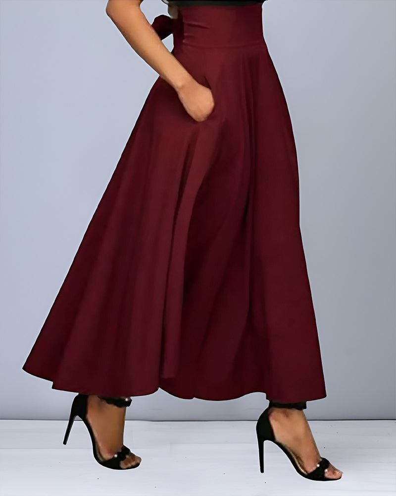 Damen Midirock mit Hoher Taille und Taschen - Rot