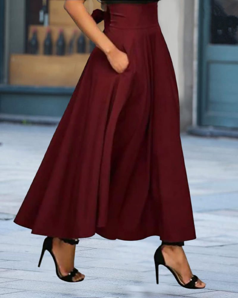 Damen Midirock mit Hoher Taille und Taschen - View 3