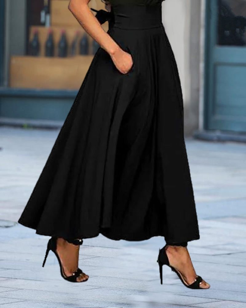 Damen Midirock mit Hoher Taille und Taschen - View 5