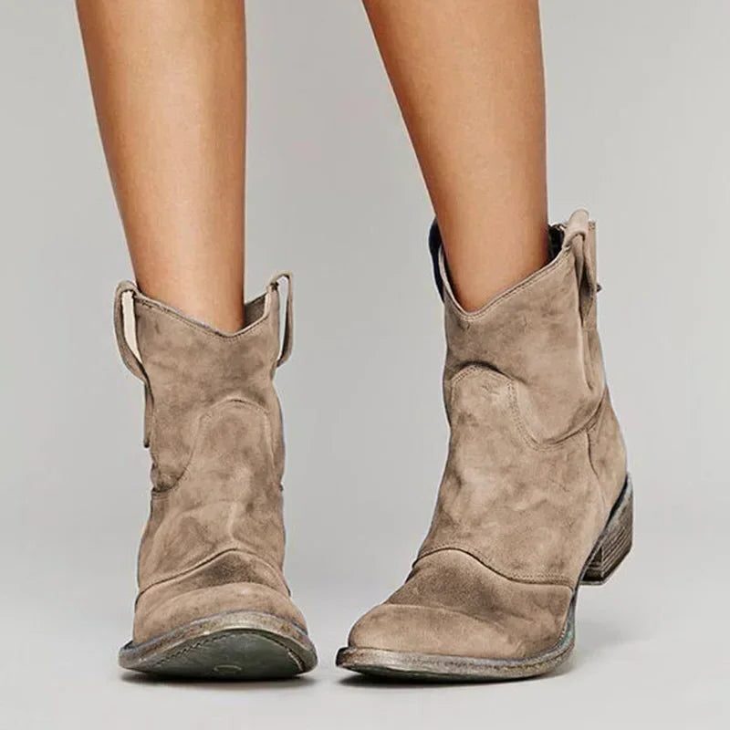 Damen Vintage Cowboy Stiefeletten mit Blockabsatz - Braun
