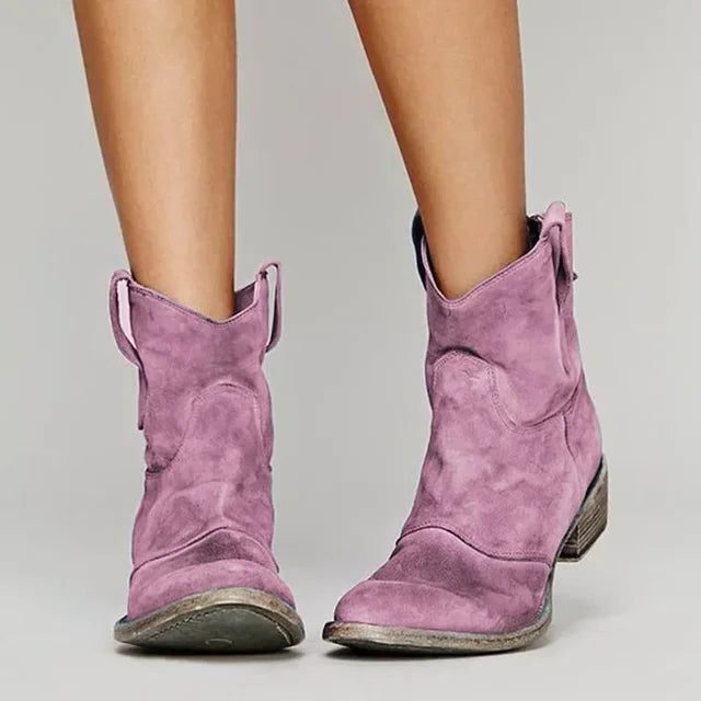 Damen Vintage Cowboy Stiefeletten mit Blockabsatz - Rosa