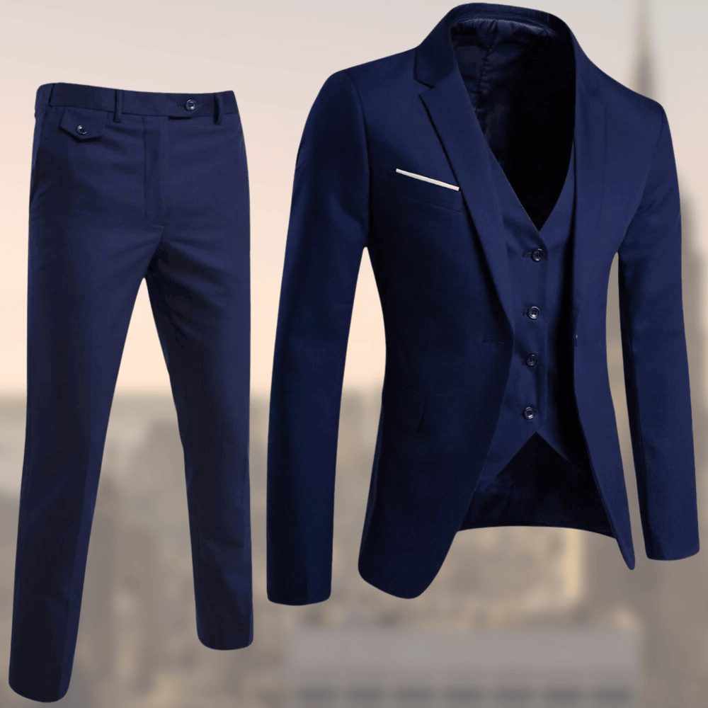 Herren Slim Fit Zweiteiliger Anzug mit Integrierter Weste