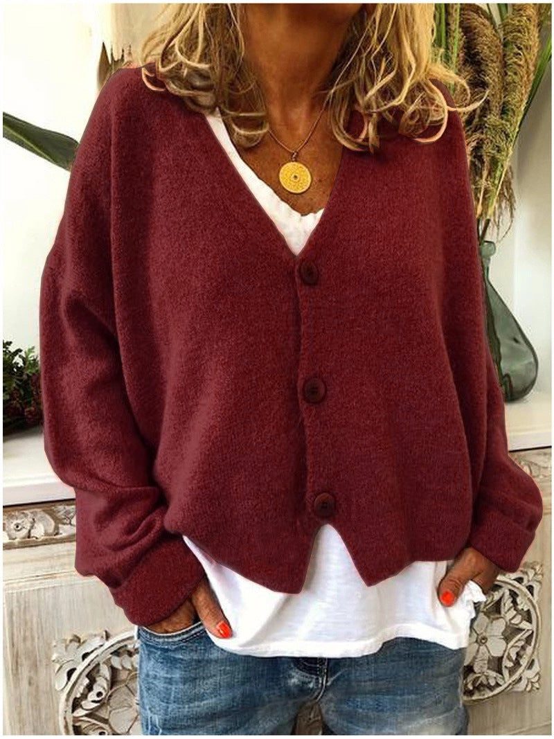 Damen Cardigan mit V-Ausschnitt und Knopfleiste - Kastanienbraun