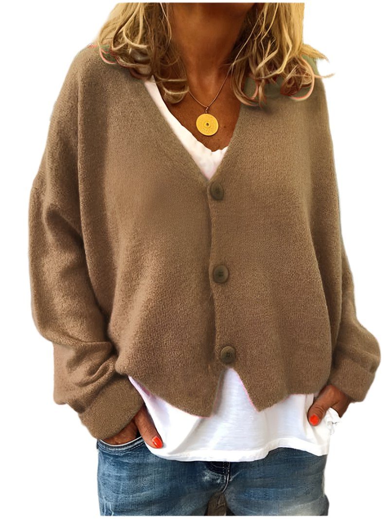 Damen Cardigan mit V-Ausschnitt und Knopfleiste - Khaki