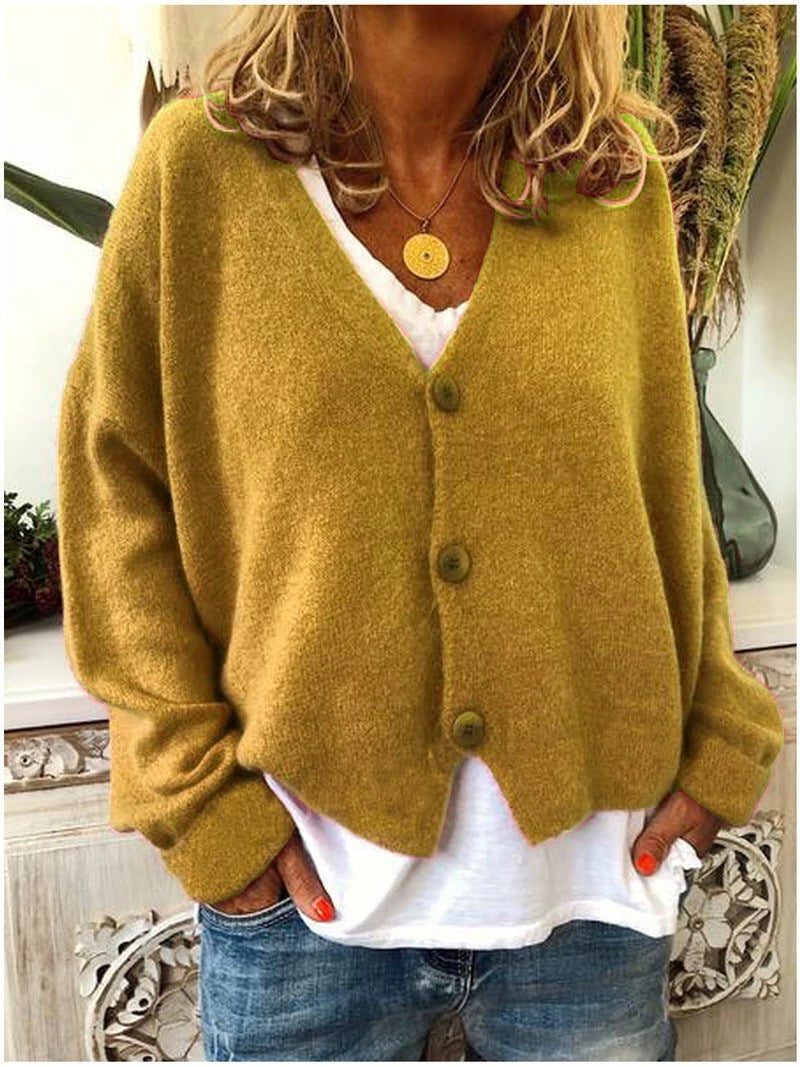 Damen Cardigan mit V-Ausschnitt und Knopfleiste - Gelb