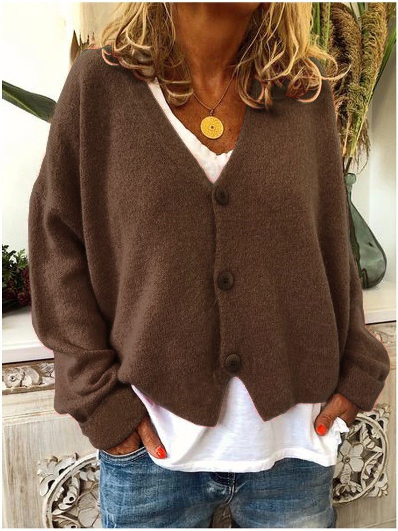 Damen Cardigan mit V-Ausschnitt und Knopfleiste - Braun