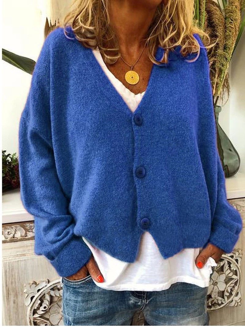 Damen Cardigan mit V-Ausschnitt und Knopfleiste